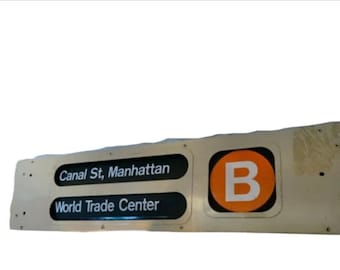 Seltenes authentisches zweiseitiges New York City Subway Car Station / Route Schild, World Trade Center, Times Square, MTA Memorabilie