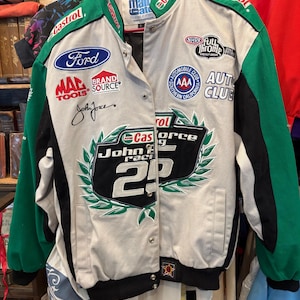 vintage Main Gate John Force Racing jacket featuring Castrol GTX branding and a racing theme