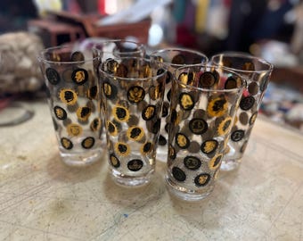 Libbey 1950s Gold/Black Highball Glasses, President Silhouettes Set of 6, Vintage Glassware, Dishware, Collectible Designs