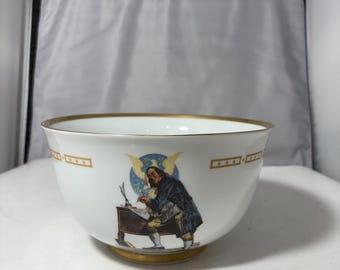 Danbury Mint-porseleinen kom met Franklin-kunst, vintage verzameldecor, gouden rand, Americana-geschiedeniscadeau