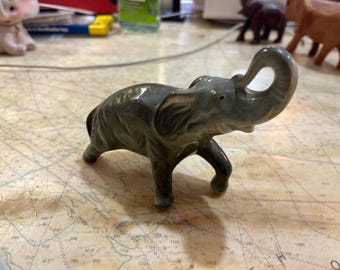 Vintage Ceramic Elephant Trunk Up Mid Century Figurine