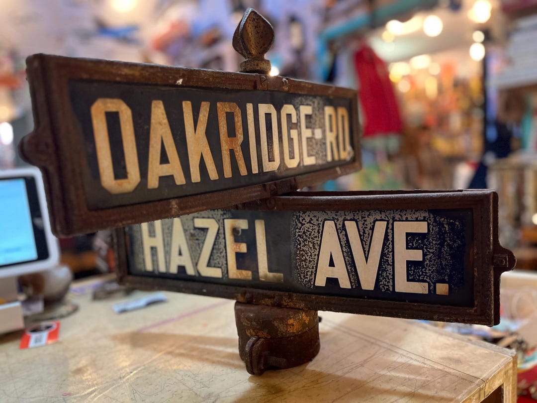 Vintage Porcelain Street Signs, Oak Ridge Road & Hazel Avenue, Retro ...