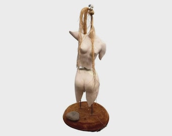 RARE Abstract Ceramic Sculpture body form with glass eye, Surreal | Home Decor