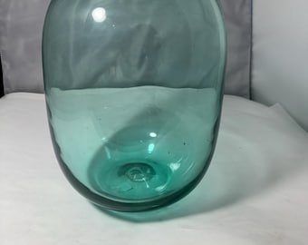 Jarrón grande redondo de vidrio verde con forma de pecera, estilo damajuana, soplado a mano, decoración de centro de mesa, estilo rústico de granja, estilo costero moderno.