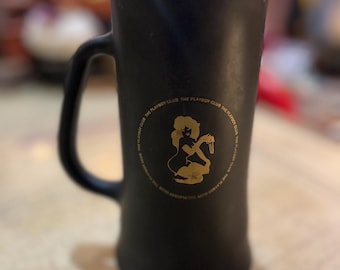 Vintage Matte Black Playboy Club Tall Mug, Gold Design, Collectible Dishware, Retro Mug, Souvenir Mug, Gift Idea