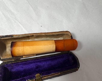 Vintage amberkleurige sigarettenhouder met etui, begin 20e-eeuwse stijl, rookaccessoire voor verzamelaars, cadeau voor verzamelaars