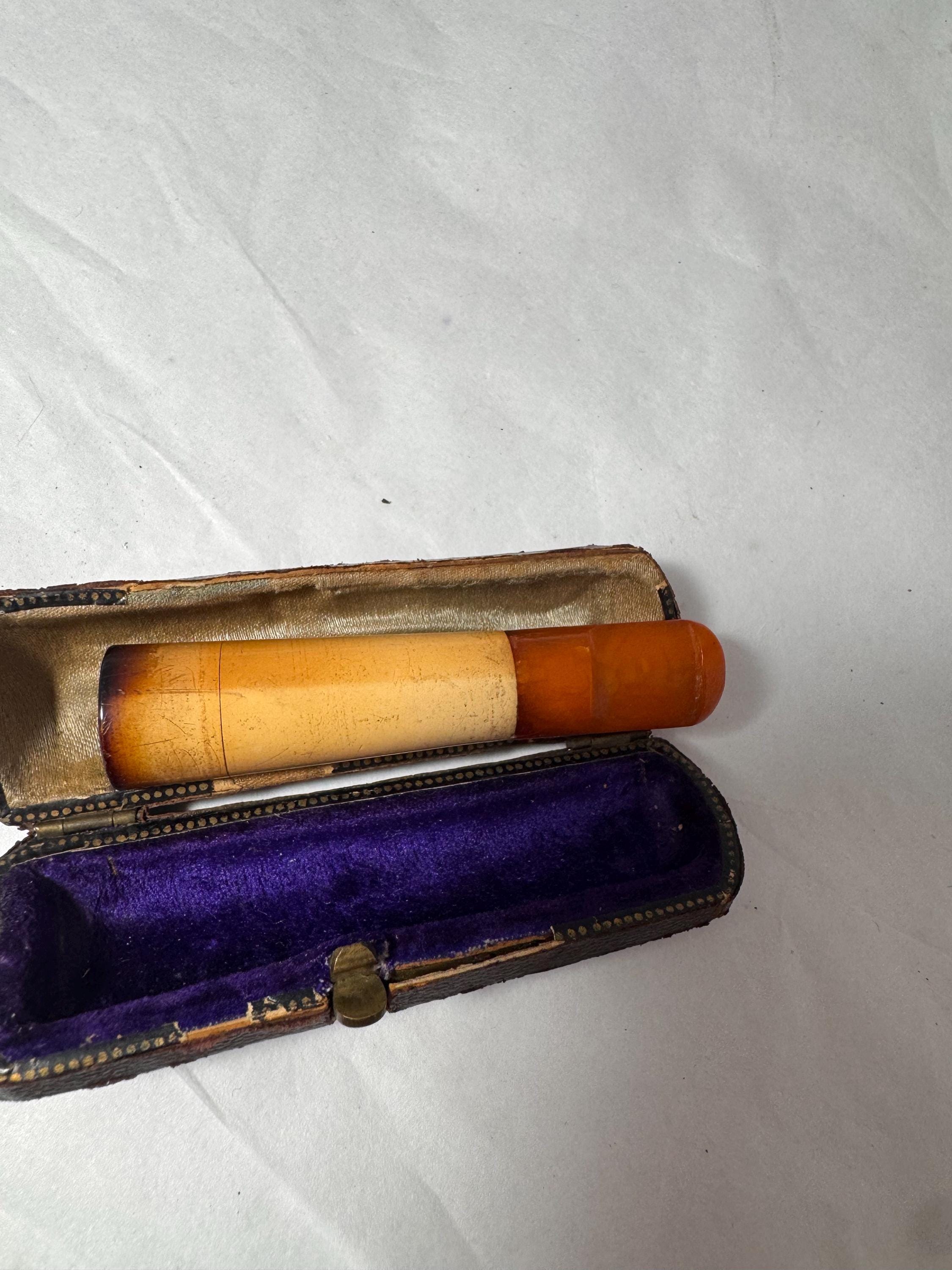 antique amber cigarette holder Victorian Cheroot Birmingham 1896 Sterling Silver H&J Bone Cased Cigar Holder Antique French 18K Gold Mounted