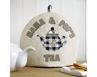 Té bordado personalizado acogedor - Tetera azul acogedora - Regalo para el 2º algodón, 4º lino, 45º aniversario, boda, cumpleaños, inauguración de la casa