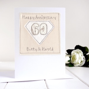 Carte d'anniversaire de mariage personnalisée en diamants brodés - Carte du 60e anniversaire pour mari, femme, parents, grands-parents, 60 ans de mariage