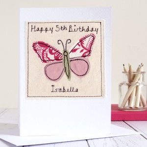 Personalised Embroidered Butterfly Card For Birthday, Mother's Day, Baby Shower, Thank You Birthday Card For Girls, Mum, Grandma, Daughter image 1
