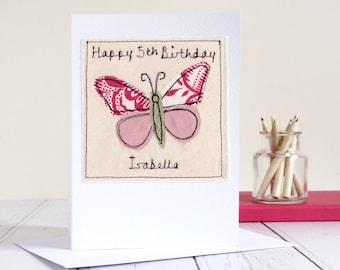 Personalised Embroidered Butterfly Card For Birthday, Mother's Day, Baby Shower, Thank You - Birthday Card For Girls, Mum, Grandma, Daughter