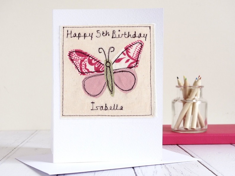 Personalised Embroidered Butterfly Card For Birthday, Mother's Day, Baby Shower, Thank You Birthday Card For Girls, Mum, Grandma, Daughter image 1