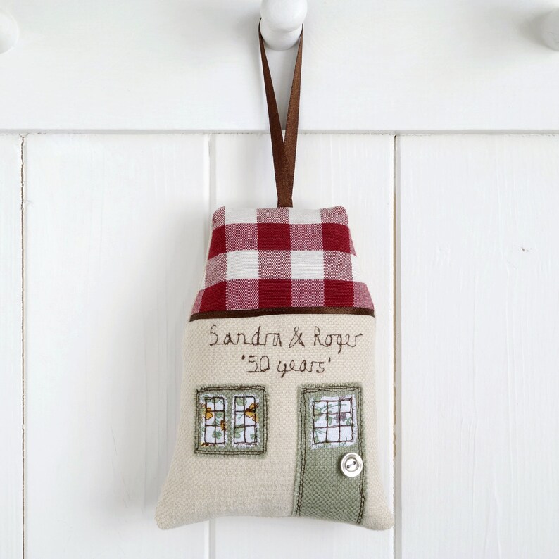 Personalised Embroidered Hanging House Decoration New Home Housewarming Gift House Name Sign First Home Keepsake Gift Lavender Bag image 8