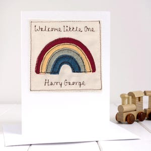 Cartão bordado personalizado com arco-íris para recém-nascido ou aniversário - Cartão arco-íris para bebê - Cartão pensando em você - Cartão de melhoras para ele