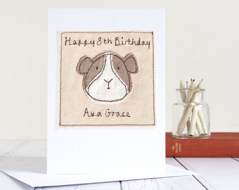 Personalised Embroidered Guinea Pig Card - Birthday Card From The Guinea Pig - Cavy Card For Guinea Pig Owner, Mum, Dad, Son, Daughter, Kids