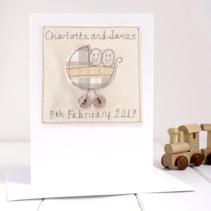 Carte brodée personnalisée pour nouveau-nés jumeaux - carte souvenir pour nouveau-nés jumeaux, baby shower, carte de baptême, garçons et filles