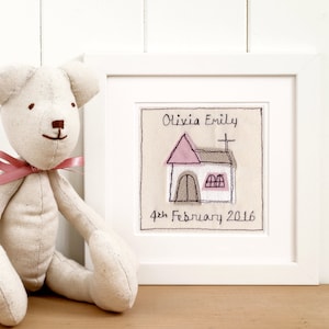 Personalised Embroidered Christening Picture Gift For Girls, Goddaughter - Framed Art - Keepsake Baptism Gift - First Holy Communion Gift