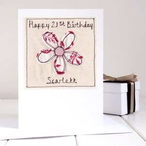 Carte d'anniversaire personnalisée avec fleurs brodées pour maman, grand-mère, fille, petite-fille, soeur, tante, nièce, femme, meilleure amie