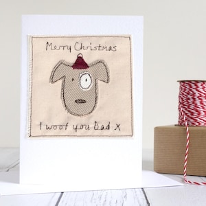 Personalisierte gestickte Hundeweihnachtskarte für Vati, Opa, ihn - Weihnachtskarte vom Hund - Pelz-Baby-neuer Vater - Hundesitter-Danke