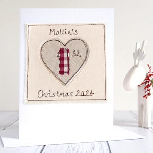 Biglietto di auguri di Natale personalizzato con cuore ricamato per bambina, figlia, mamma, nipote, nonna - Primo biglietto di Natale per coppie