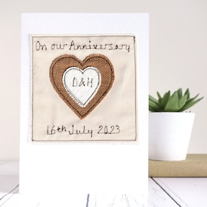 Cartão de aniversário de casamento bordado personalizado em cobre ou bronze - Cartão de 7º, 8º ou 19º aniversário para marido, esposa, casais, amigos