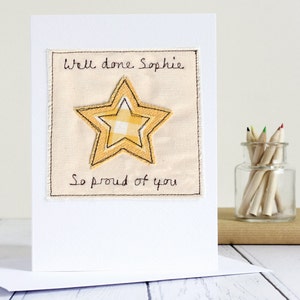 Personalised Embroidered Star Well Done Card Congratulations Card For Passing Exams, Graduation, New Job, Qualifying You're A Star Card image 1