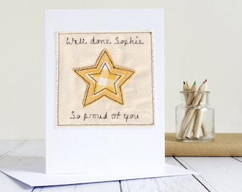 Personalised Embroidered Star Well Done Card - Congratulations Card For Passing Exams, Graduation, New Job, Qualifying - You're A Star Card