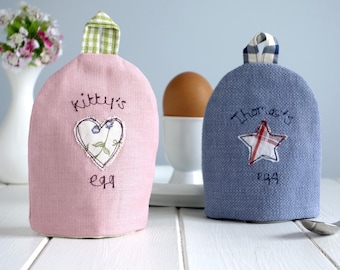 Funda para huevera bordada personalizada - Funda para huevos cocidos - Regalo para cumpleaños, segundo aniversario o cuarto aniversario - Mantelería de cocina para desayuno