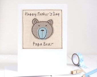 Personalised Embroidered Bear Father's Day Card For Dad, Daddy, Grandad - 1st Fathers Day Card From Baby Bear - Sending A Bear Hug Card