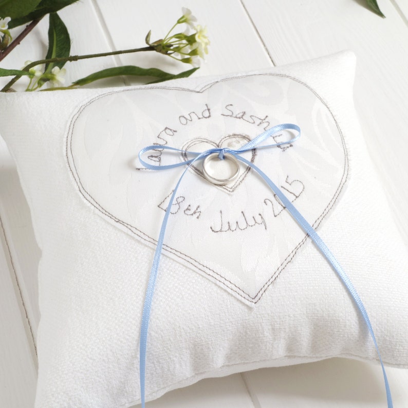 Personalised Wedding Ring Pillow Embroidered Wedding Ring Etsy