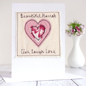 Gepersonaliseerde geborduurde hartkaart voor verjaardag, Moederdag, bedankt, gewoon omdat, Valentijnsdag - voor moeder, oma, zus, vrouw, haar