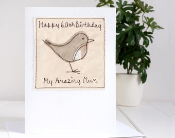 Personalised Embroidered Bird Card For Birthday, Retirement, New Home - Wren Or Robin Card - Robins Appear Remembrance Card - Sympathy Card