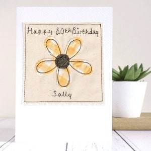 Carte brodée personnalisée tournesol pour anniversaire, Pâques, fête des mères - carte d'amitié florale - carte de remerciement pour demoiselle d'honneur, enseignante