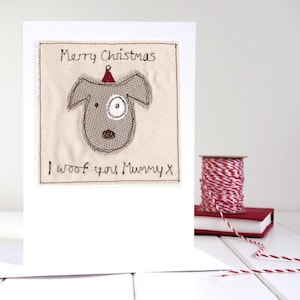Carte de Noël de chien brodée personnalisée pour maman, grand-mère, elle - Carte de Noël du chien - Bébé nouvelle maman en fourrure - Merci promeneur de chien