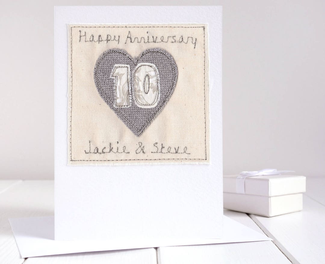 Personalised Embroidered 10th Wedding Anniversary Card - Tin ...