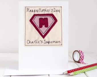 Personalised Embroidered Superhero Card - Super Teacher Thank You Card - Supermum Mother's Day Card - Wife, Girlfriend Valentine's Day Card