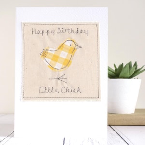 Tarjeta de pollo bordada personalizada para cumpleaños o Pascua: tarjeta de primer cumpleaños de pollito para niño, niña, nieta, nieto, hija o hijo.
