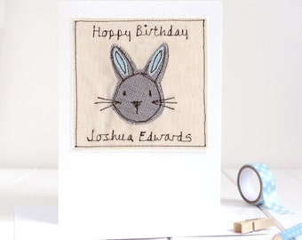 Personalised Embroidered Bunny Rabbit Card for Boys Birthday, New Baby, Easter - 1st Birthday Card For Son, Grandson – Some Bunny Loves You