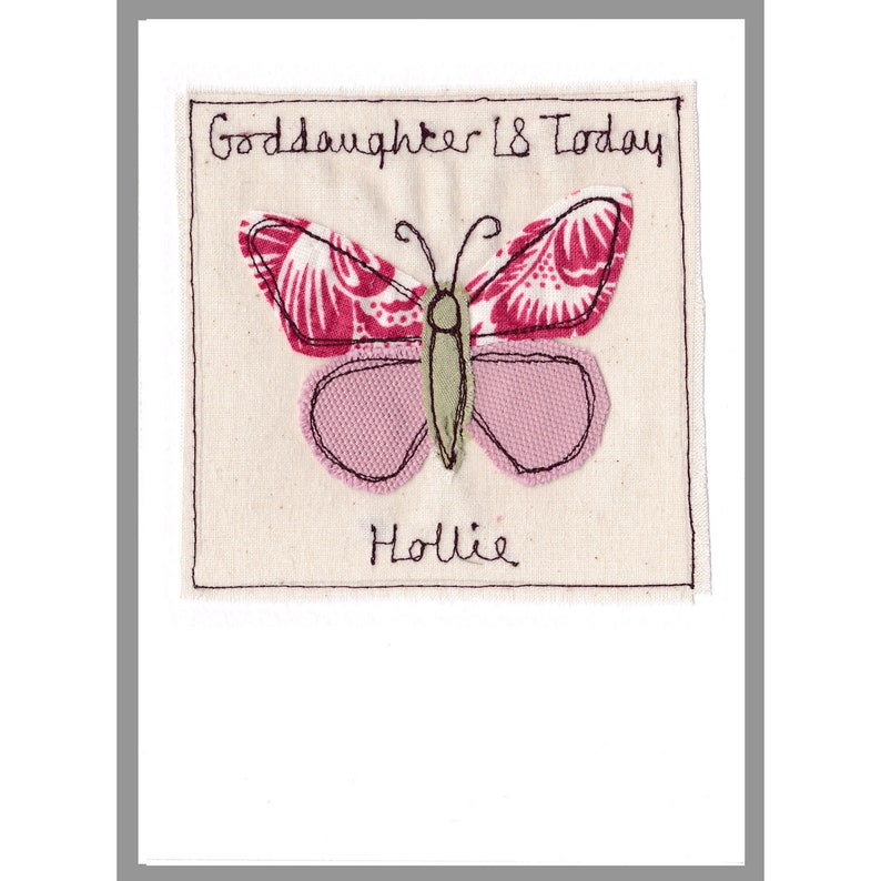 Personalised Embroidered Butterfly Card For Birthday, Mother's Day, Baby Shower, Thank You Birthday Card For Girls, Mum, Grandma, Daughter image 7