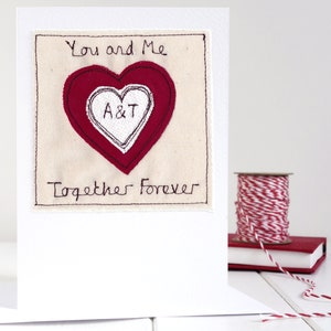 Tarjeta de corazón de amor bordada personalizada para aniversario, compromiso, día de San Valentín, Navidad: para esposo, esposa, novio, novia
