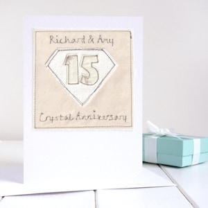 Biglietto d'auguri personalizzato per il 15° anniversario di matrimonio con cristalli ricamati - Biglietto d'auguri per il quindicesimo anniversario di matrimonio per marito, moglie, coppia - 15 anni di matrimonio
