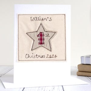 1ère carte de Noël étoile brodée personnalisée pour bébé garçon, fils, petit-fils, neveu, filleul, papa, papa, grand-père - première carte souvenir de Noël