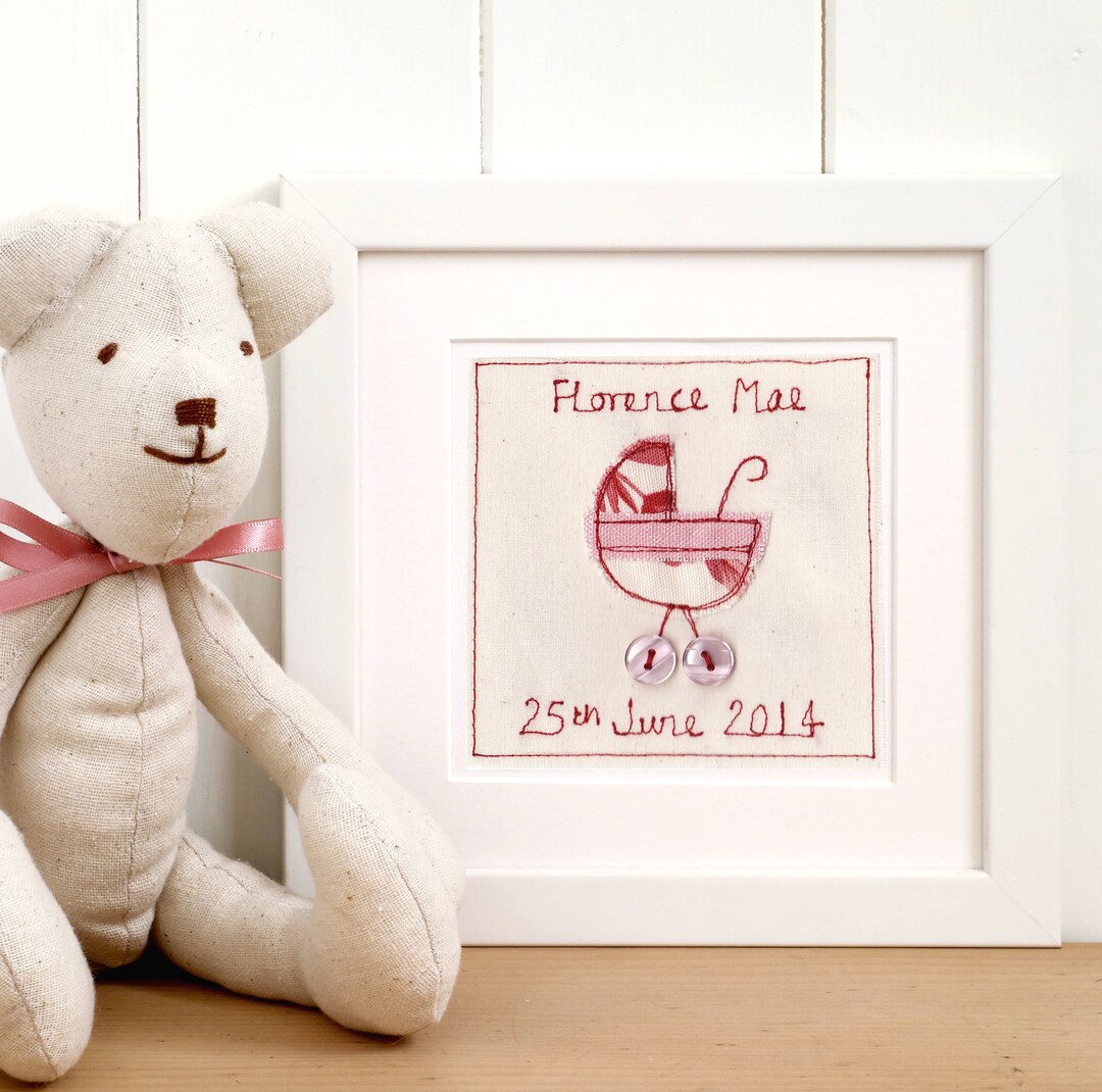 Personalised Embroidered New Baby Girl Picture Gift - Baby Girls ...