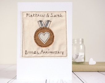Carte d'anniversaire personnalisée médaille de bronze brodée - 8e ou 19e anniversaire de mariage - 8 ans de mariage carte - 19 ans de mariage