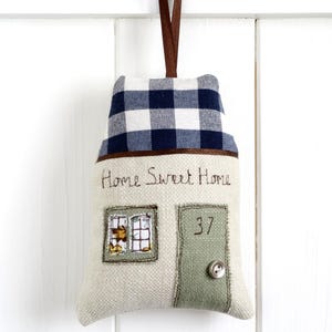 Personalised Embroidered Hanging House Decoration - New Home Housewarming Gift - Country Cottage Decor Ornament - Fabric House Sign For Door