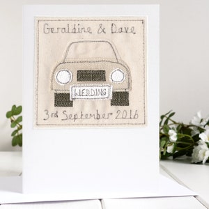 Tarjeta de boda bordada personalizada para coche, aniversario, segundo aniversario de algodón, cuarto aniversario de lino - Tarjeta de recién casados
