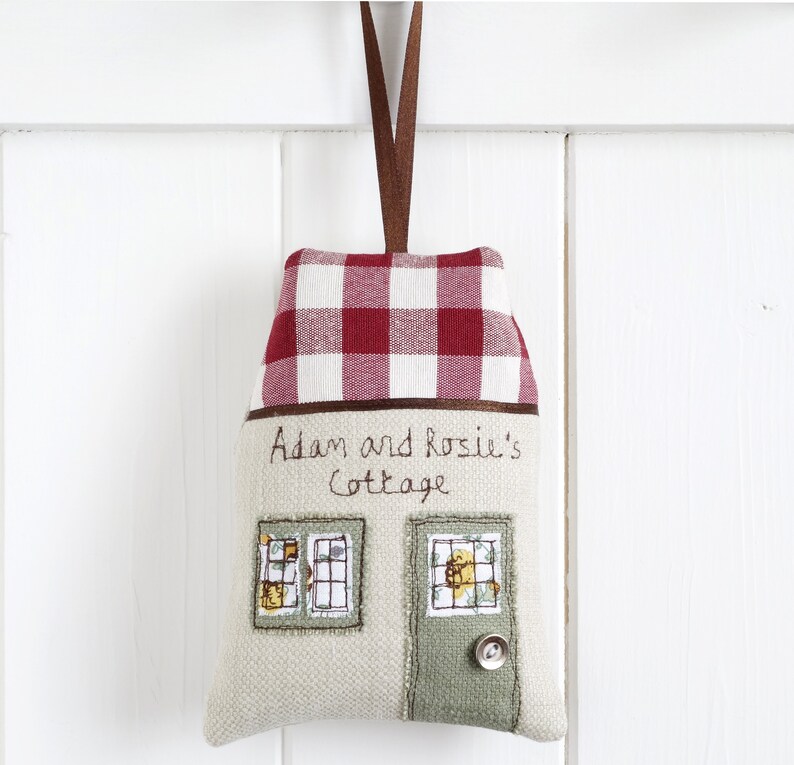 Personalised Embroidered Hanging House Decoration New Home Housewarming Gift House Name Sign First Home Keepsake Gift Lavender Bag image 3