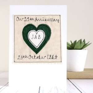 Biglietto di auguri personalizzato per il 55° anniversario di matrimonio con smeraldo ricamato - Biglietto di auguri per 55 anni di matrimonio per marito, moglie, genitori, nonni, lui, lei