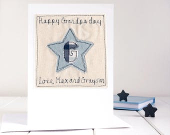Personalised Embroidered Star Card For Grandad, Grandfather, Grandpa, Papa - Birthday Card - First Birthday As My Grandad - Fathers Day Card
