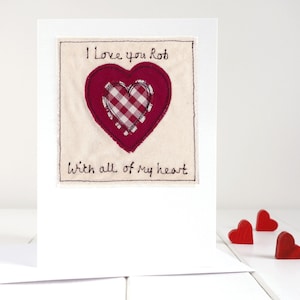 Tarjeta de corazón de amor bordada personalizada: tarjeta romántica de San Valentín para novia y novio; tarjeta del 40.° aniversario de Ruby para esposa y esposo